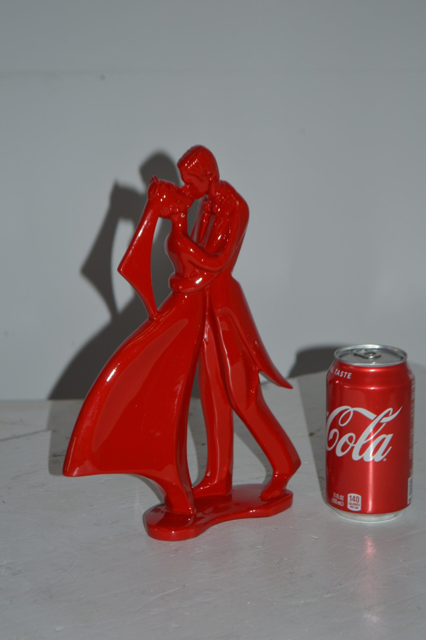Bride and Groom Red Resin Statue Modern Art - Size: 3"L x 9"W x 12"H.