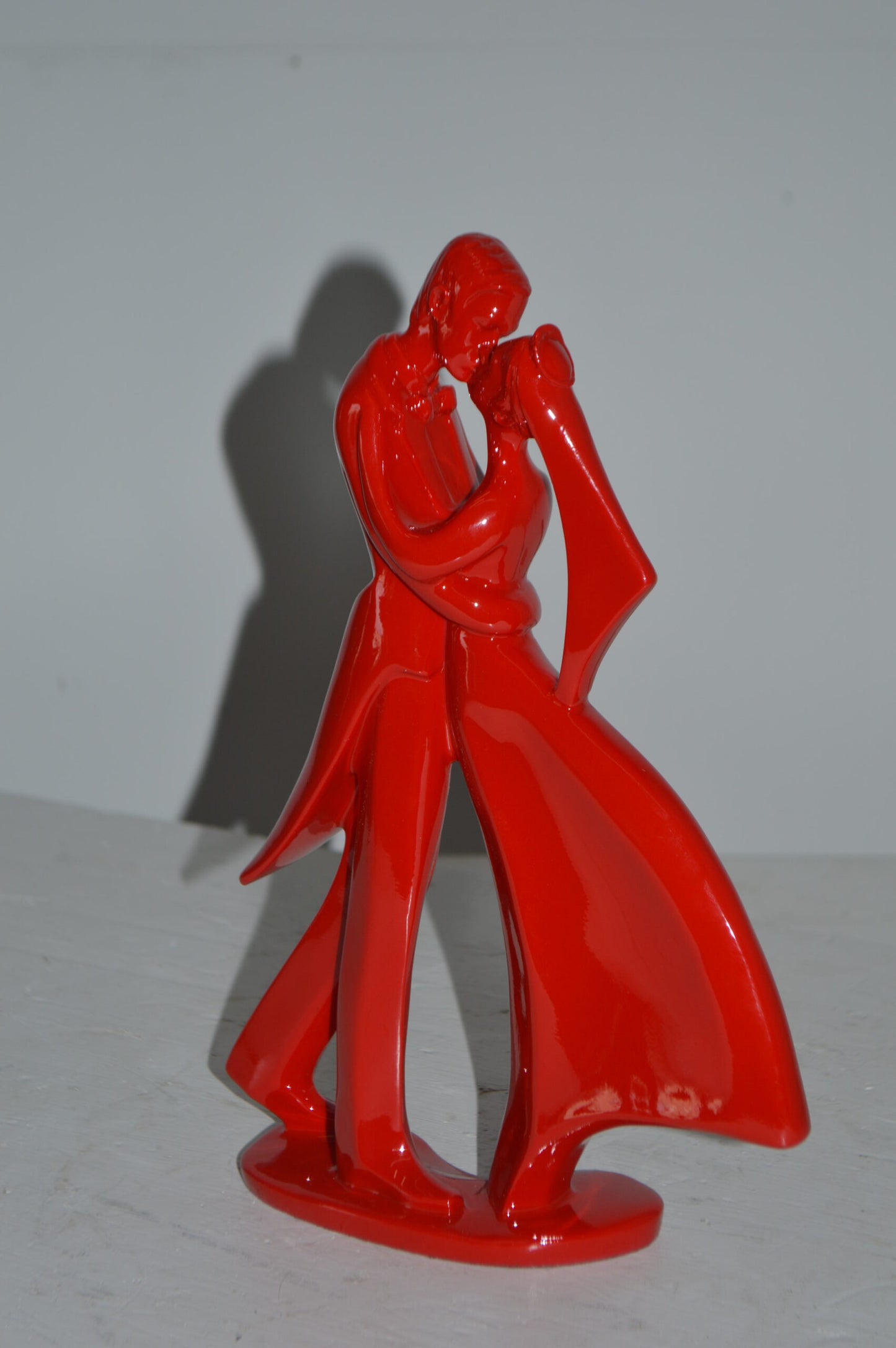 Bride and Groom Red Resin Statue Modern Art - Size: 3"L x 9"W x 12"H.