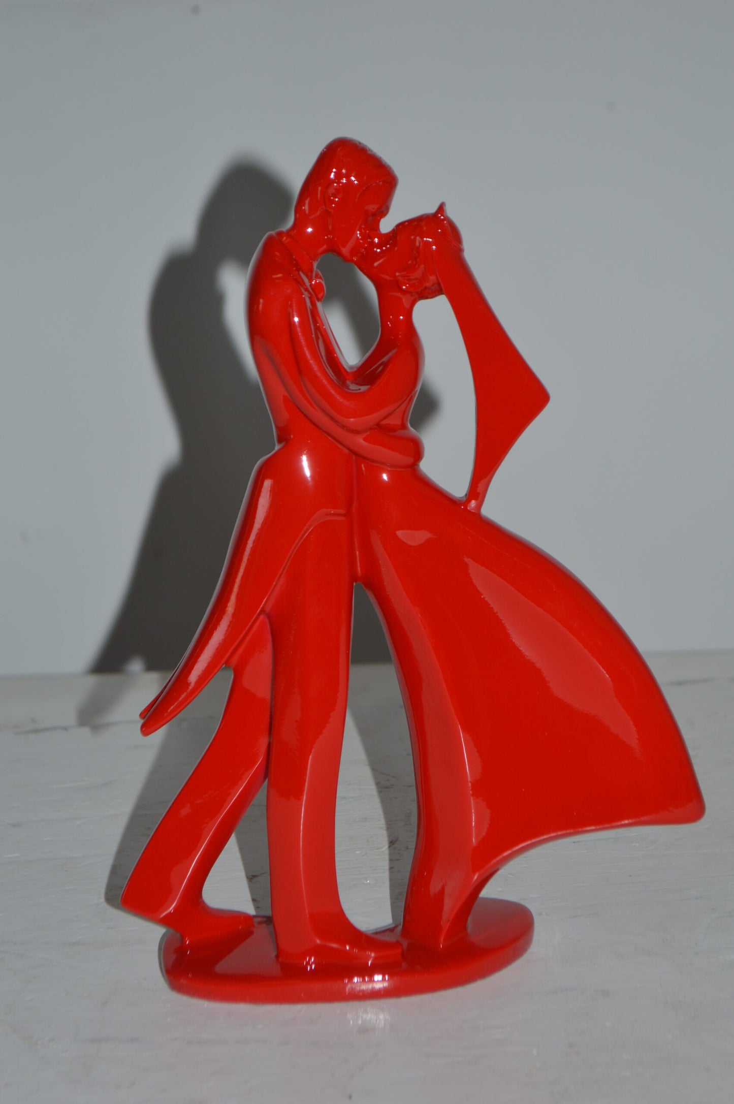 Bride and Groom Red Resin Statue Modern Art - Size: 3"L x 9"W x 12"H.