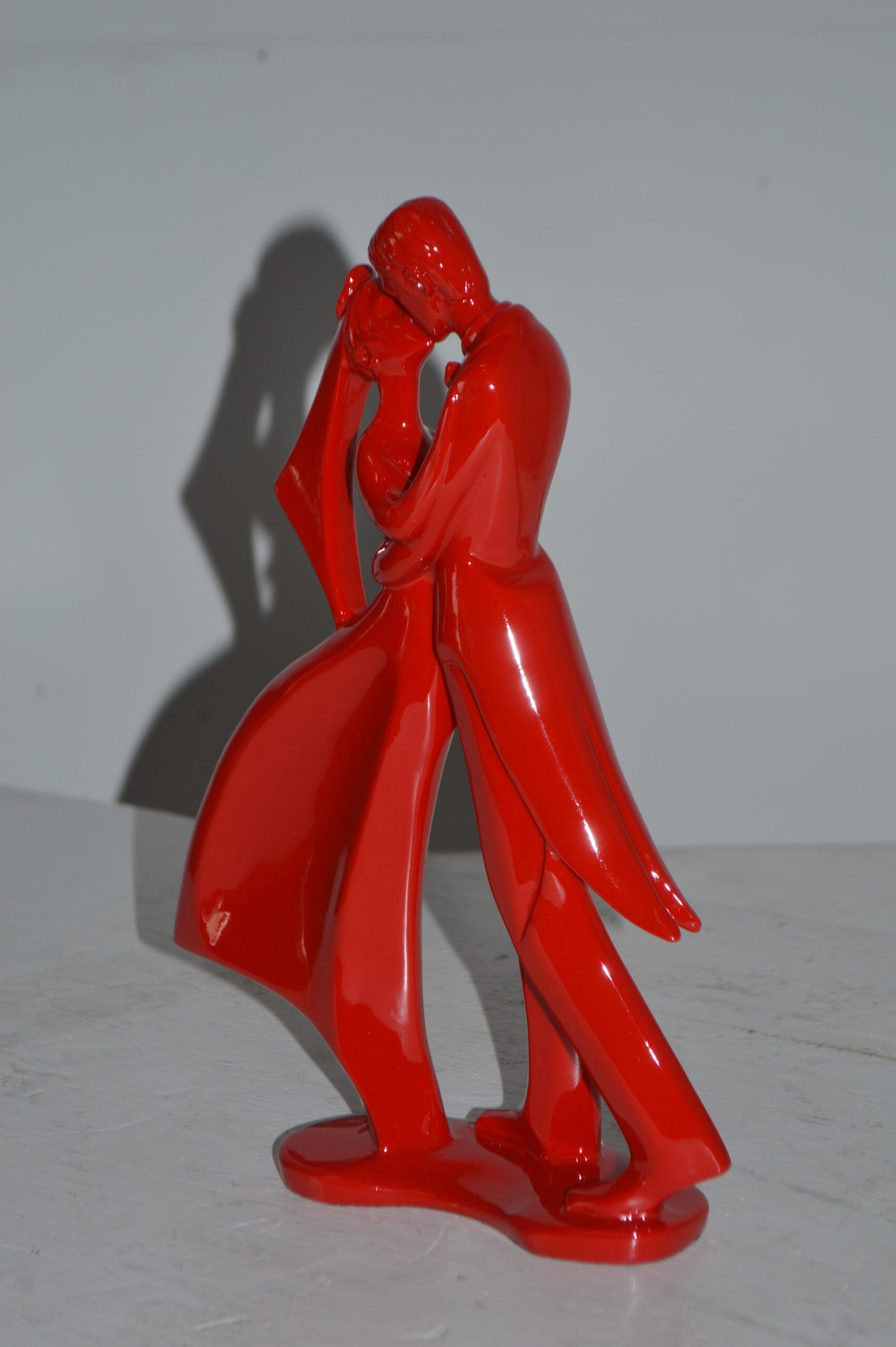 Bride and Groom Red Resin Statue Modern Art - Size: 3"L x 9"W x 12"H.