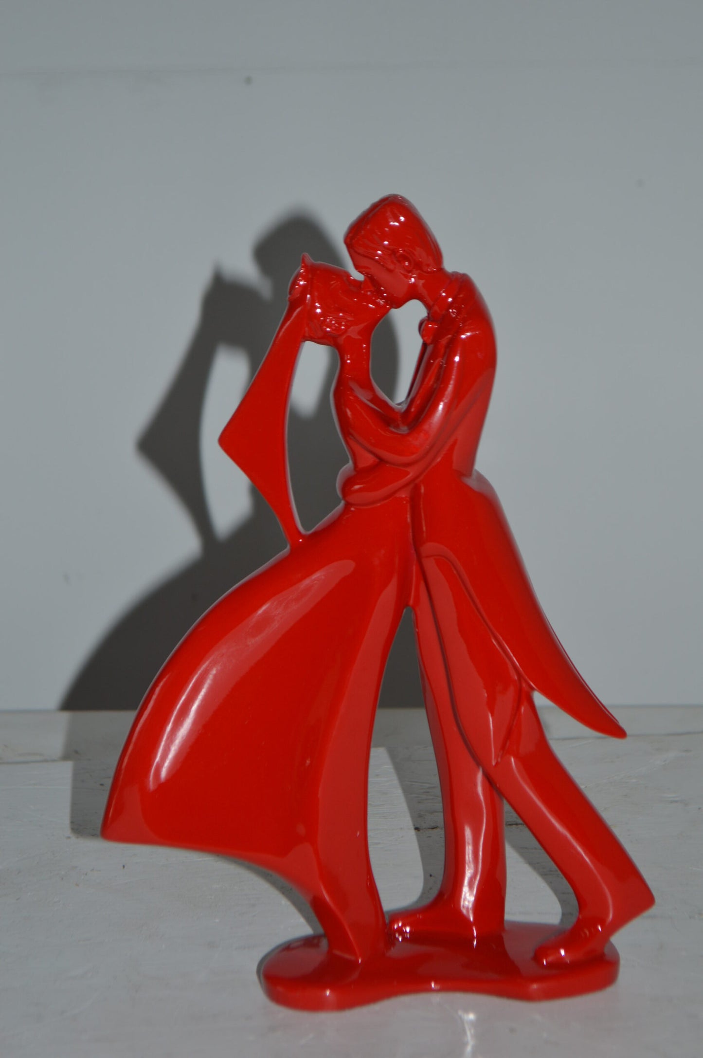 Bride and Groom Red Resin Statue Modern Art - Size: 3"L x 9"W x 12"H.
