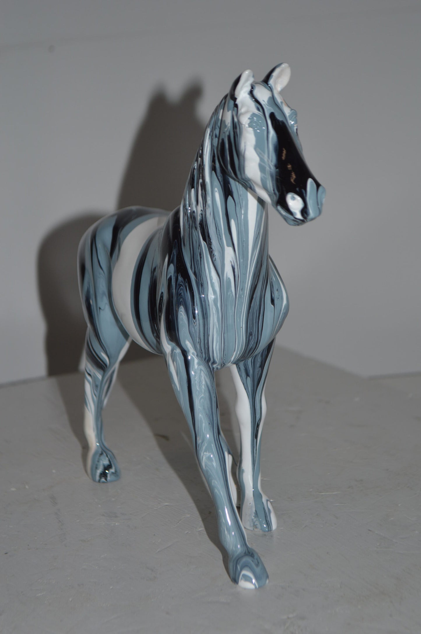 Modern Art Multi Color Horse Resin Statue - Size: 4"L x 13"W x 11"H.
