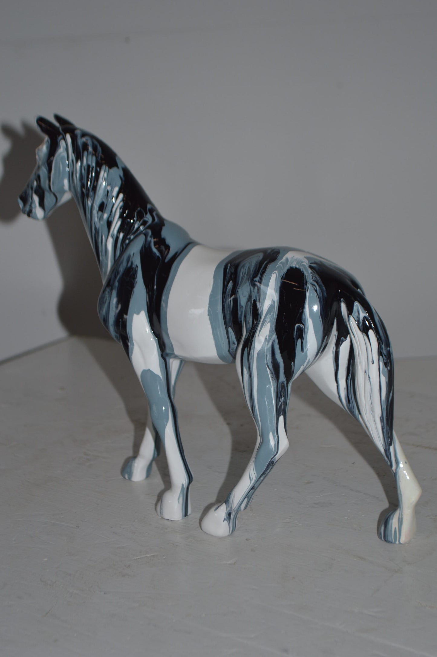 Modern Art Multi Color Horse Resin Statue - Size: 4"L x 13"W x 11"H.