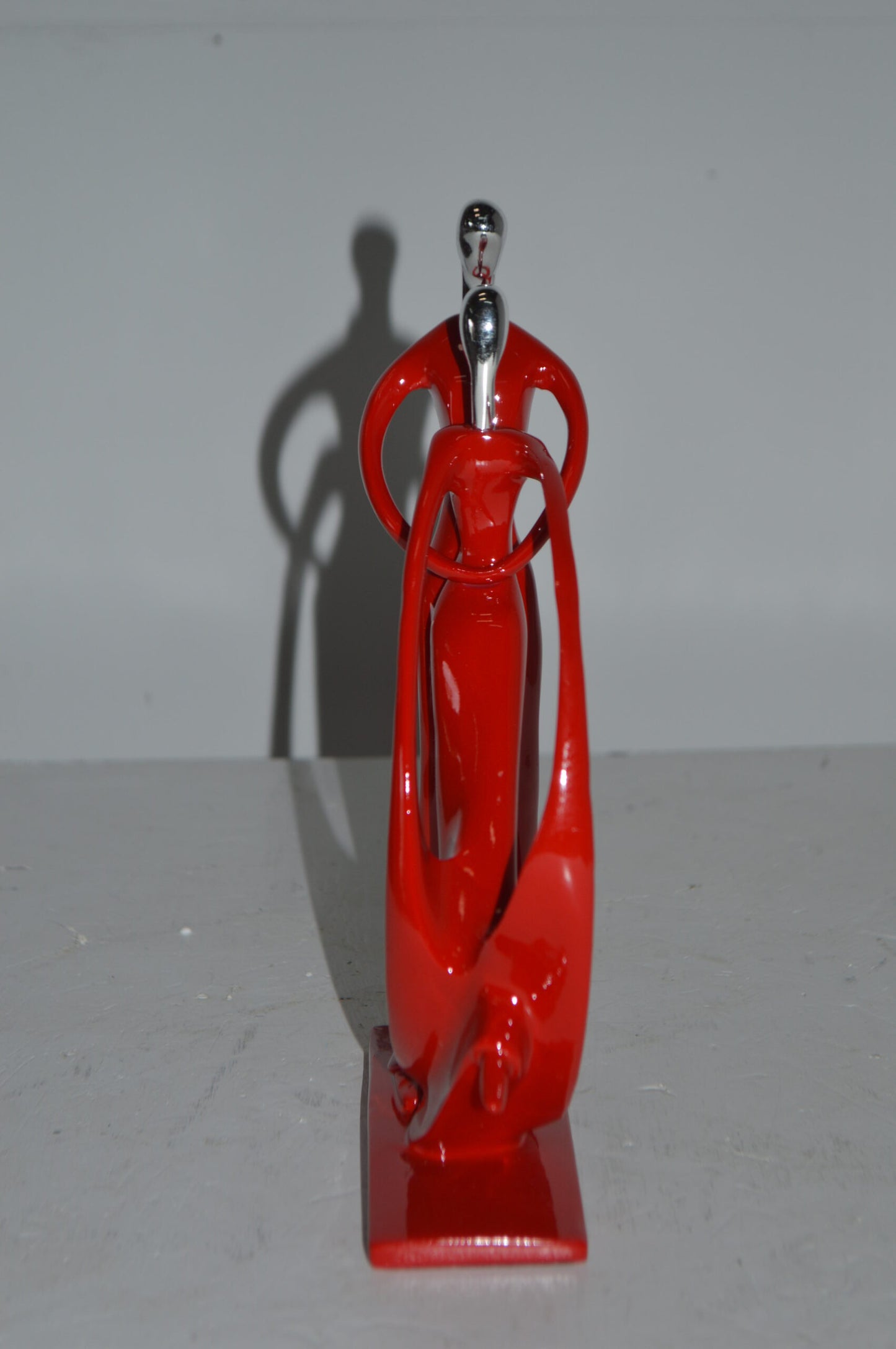 Modern Art Dancers Red with Chrome Head Resin Statue - Size: 7"L x 3"W x 11"H.
