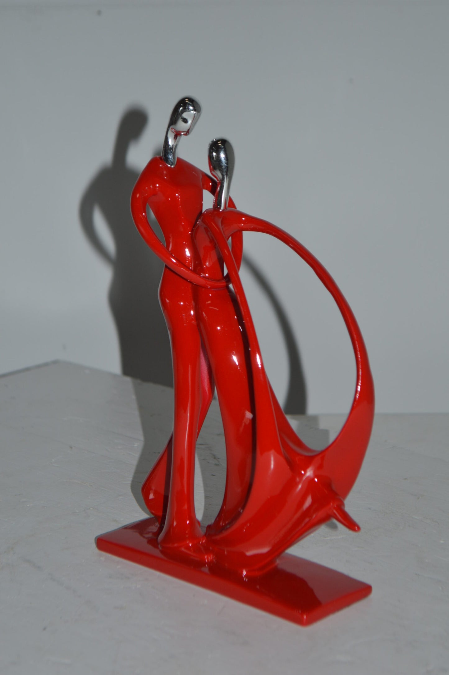 Modern Art Dancers Red with Chrome Head Resin Statue - Size: 7"L x 3"W x 11"H.