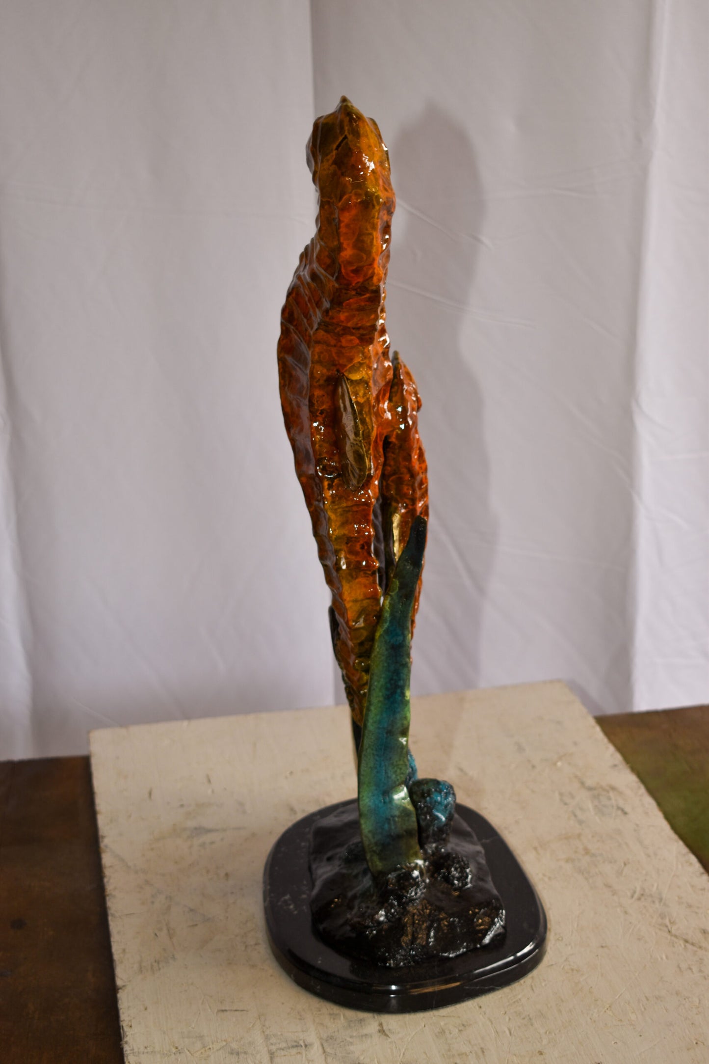 Two Sea Horses Swimming in the Ocean Colored Bronze Statue 13" x 9" x 28"H