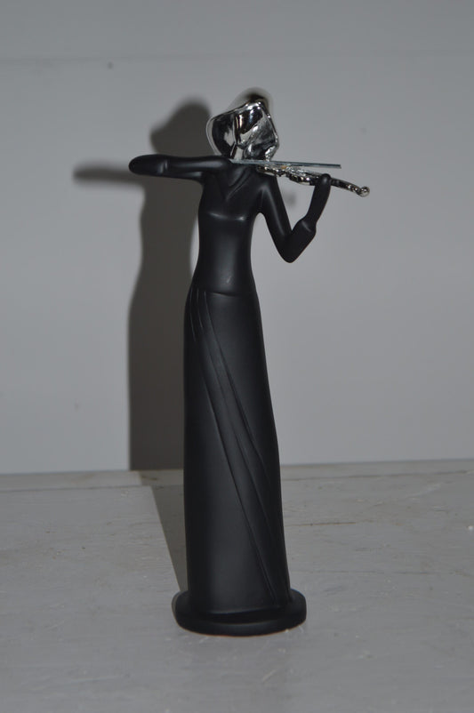 Women Playing the Violin Black and Chrome Resin Statue - Size: 5"L x 4"W x 12"H