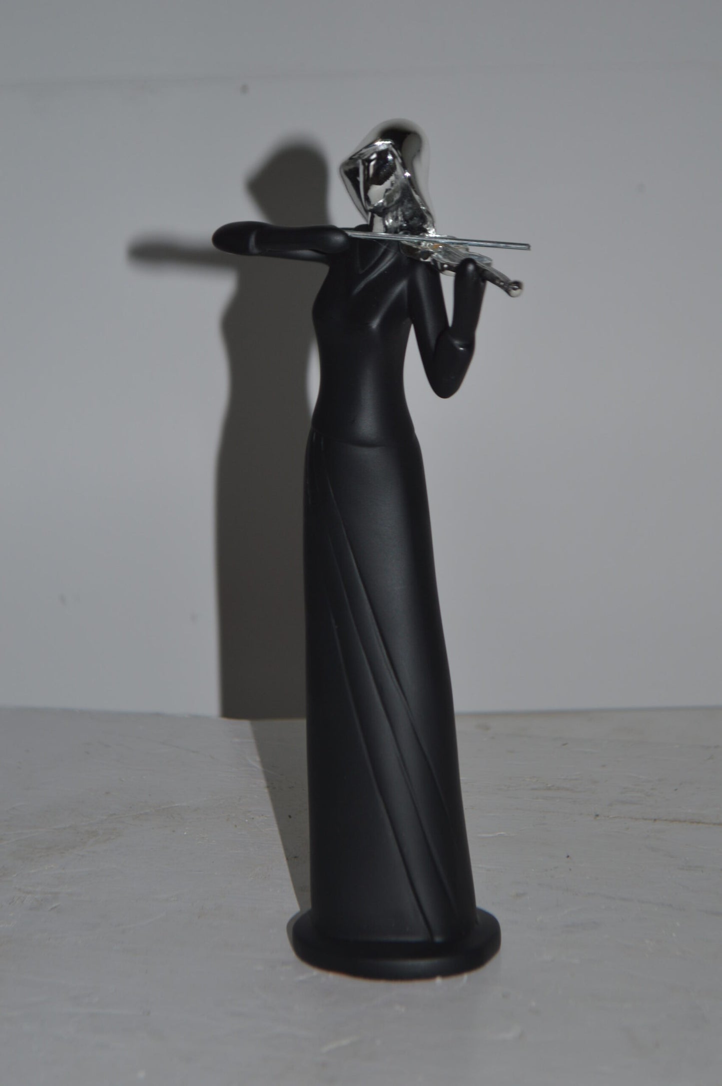 Women Playing the Violin Black and Chrome Resin Statue - Size: 5"L x 4"W x 12"H
