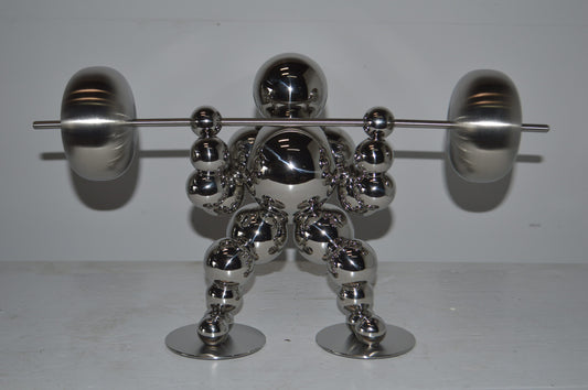 Modern Art Weightlifter Squat Position Chrome Statue - Size: 20"L x 7"W x 12"H.