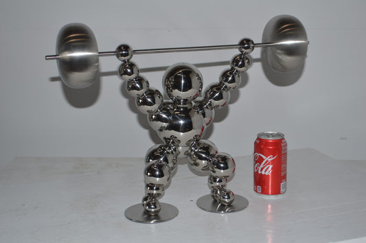 Modern Art Weightlifter Catch Position Chrome Statue - Size: 20"L x 7"W x 15"H.