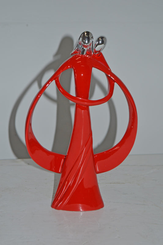 Modern Art of a Couple Hugging Red Chrome Resin Statue - Size: 8"L x 2"W x 12"H