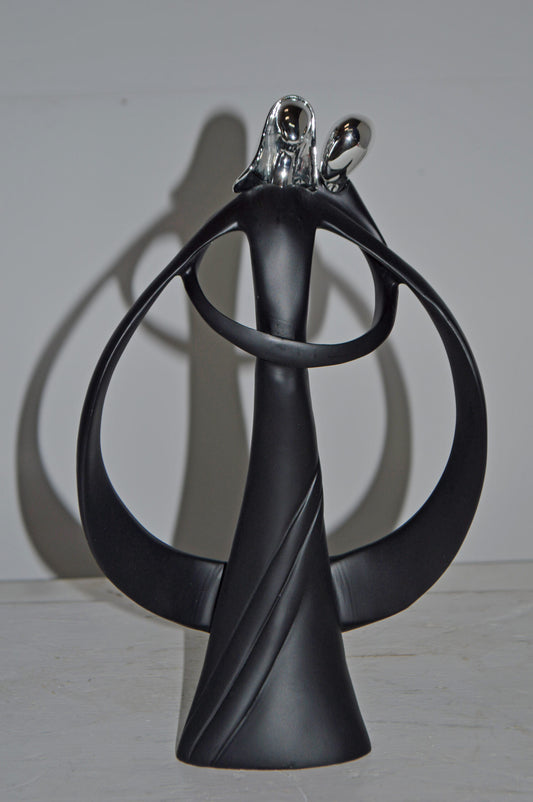 Modern Art of Couple Hugging Black Chrome Resin Statue - Size: 8"L x 2"W x 12"H