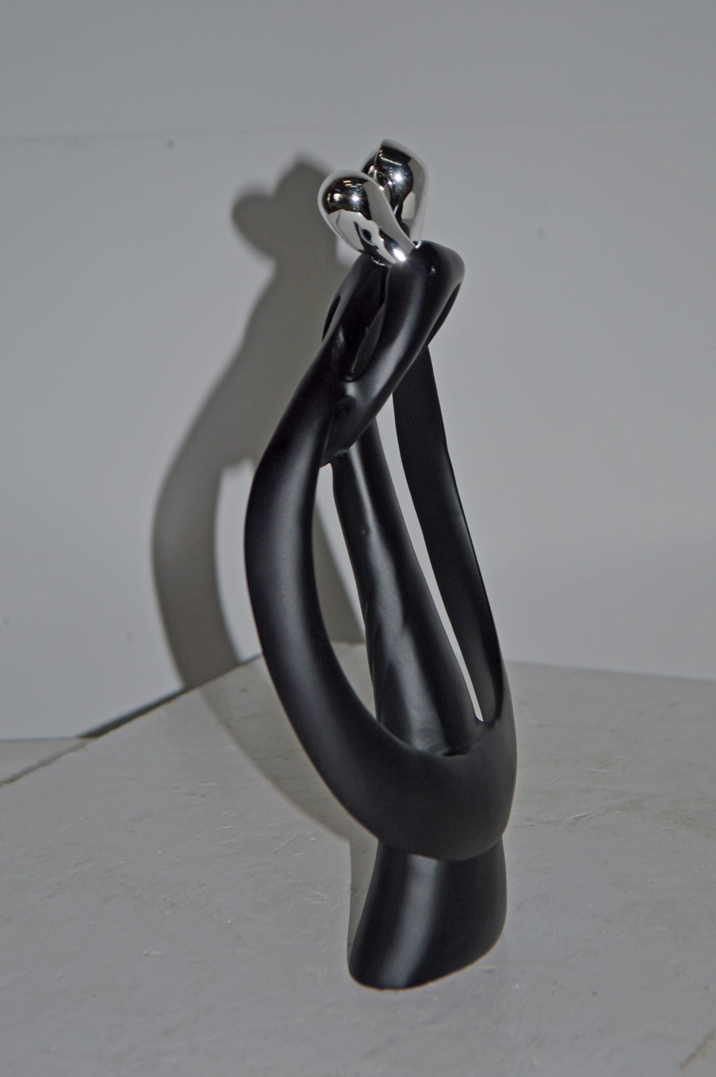 Modern Art of Couple Hugging Black Chrome Resin Statue - Size: 8"L x 2"W x 12"H