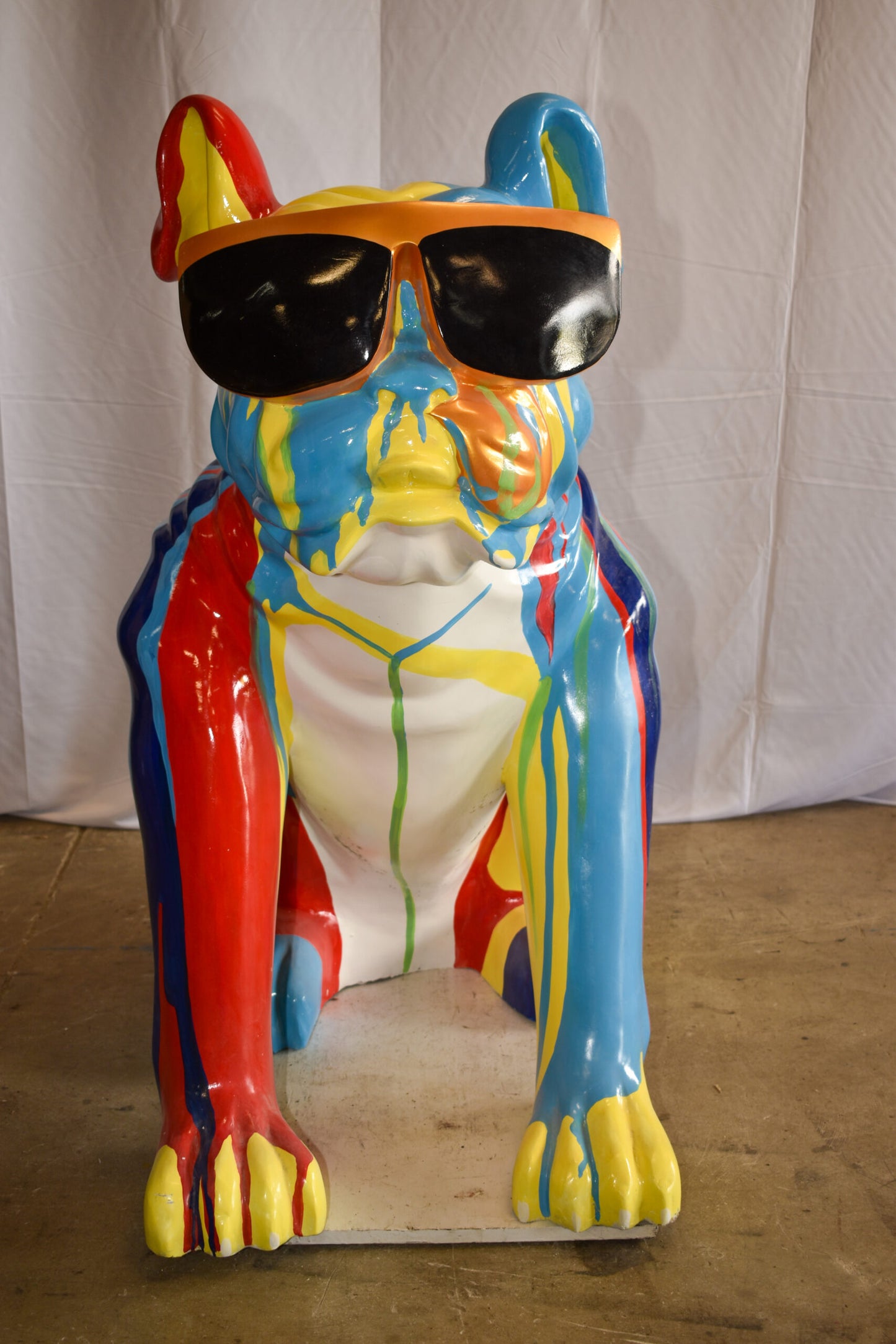 Giant Graffiti Looking British Bulldog with Glasses Resin Statue 29"x 50" x 50"H
