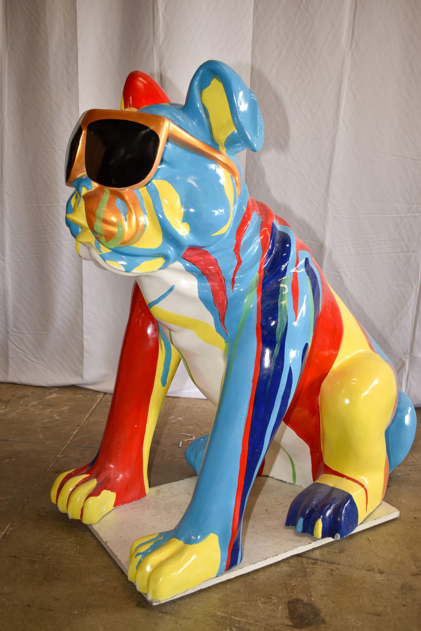 Giant Graffiti Looking British Bulldog with Glasses Resin Statue 29"x 50" x 50"H