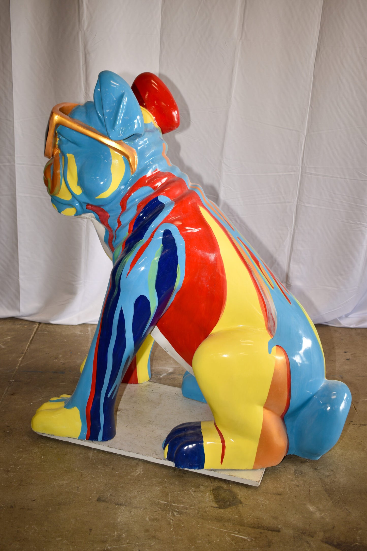 Giant Graffiti Looking British Bulldog with Glasses Resin Statue 29"x 50" x 50"H