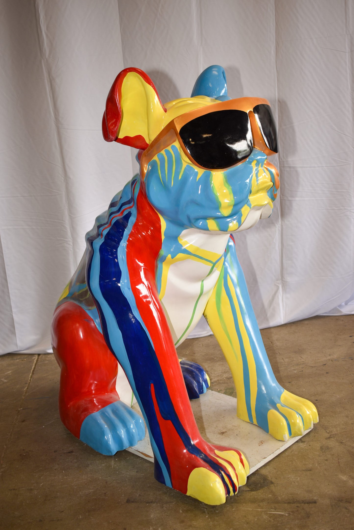 Giant Graffiti Looking British Bulldog with Glasses Resin Statue 29"x 50" x 50"H