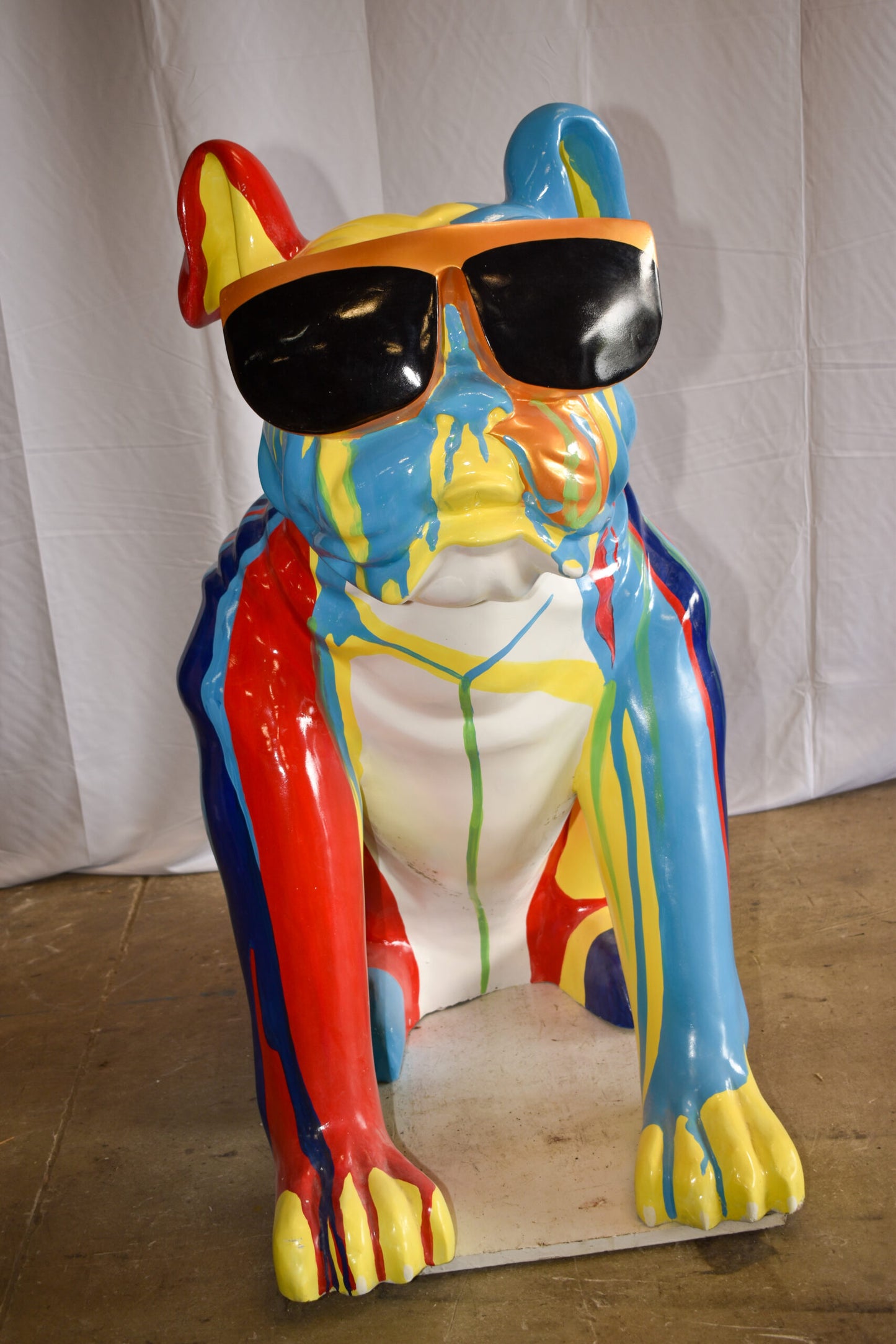 Giant Graffiti Looking British Bulldog with Glasses Resin Statue 29"x 50" x 50"H