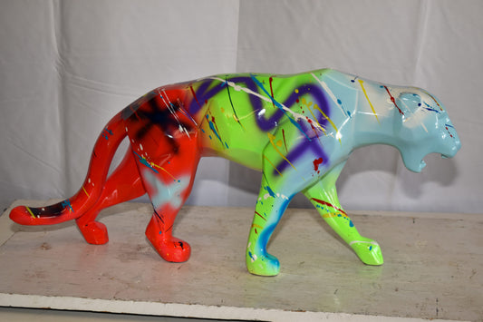 Roaming Graffiti and Splatter paint Jaguar Resin Statue 28" x 7" x 12"H