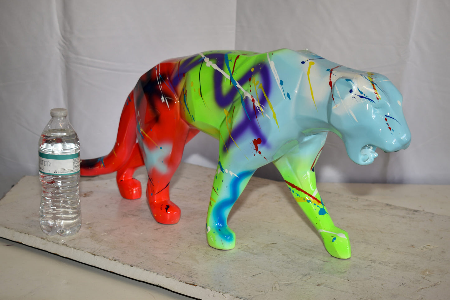 Roaming Graffiti and Splatter paint Jaguar Resin Statue 28" x 7" x 12"H