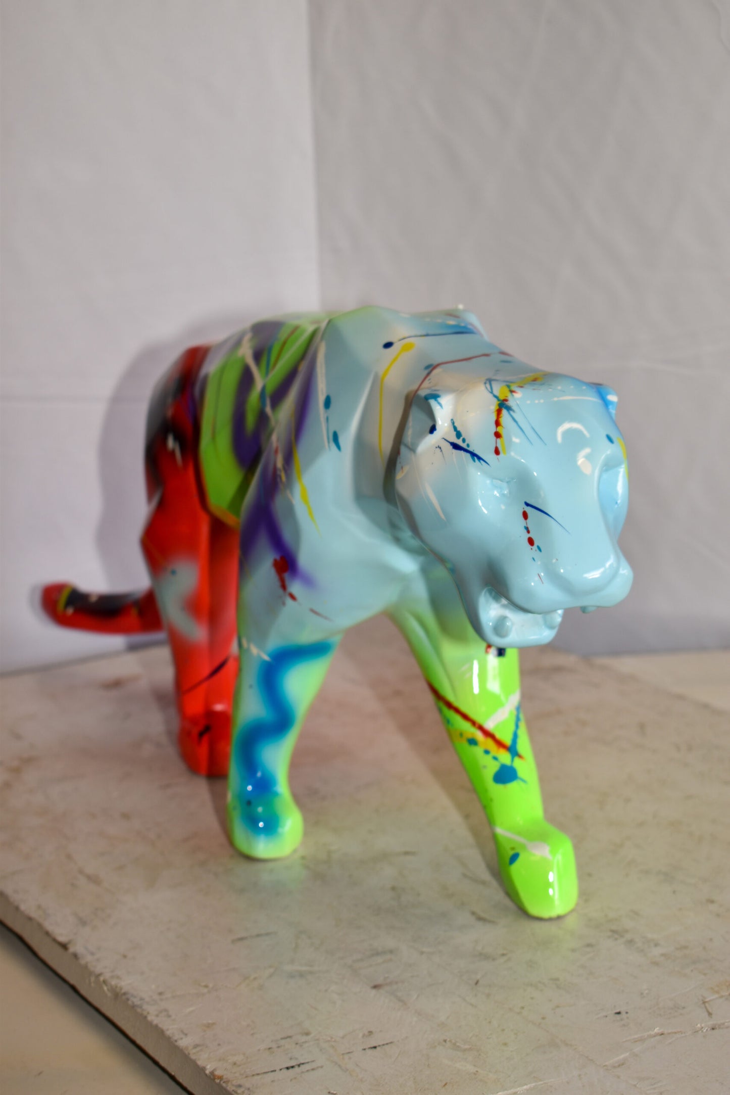 Roaming Graffiti and Splatter paint Jaguar Resin Statue 28" x 7" x 12"H