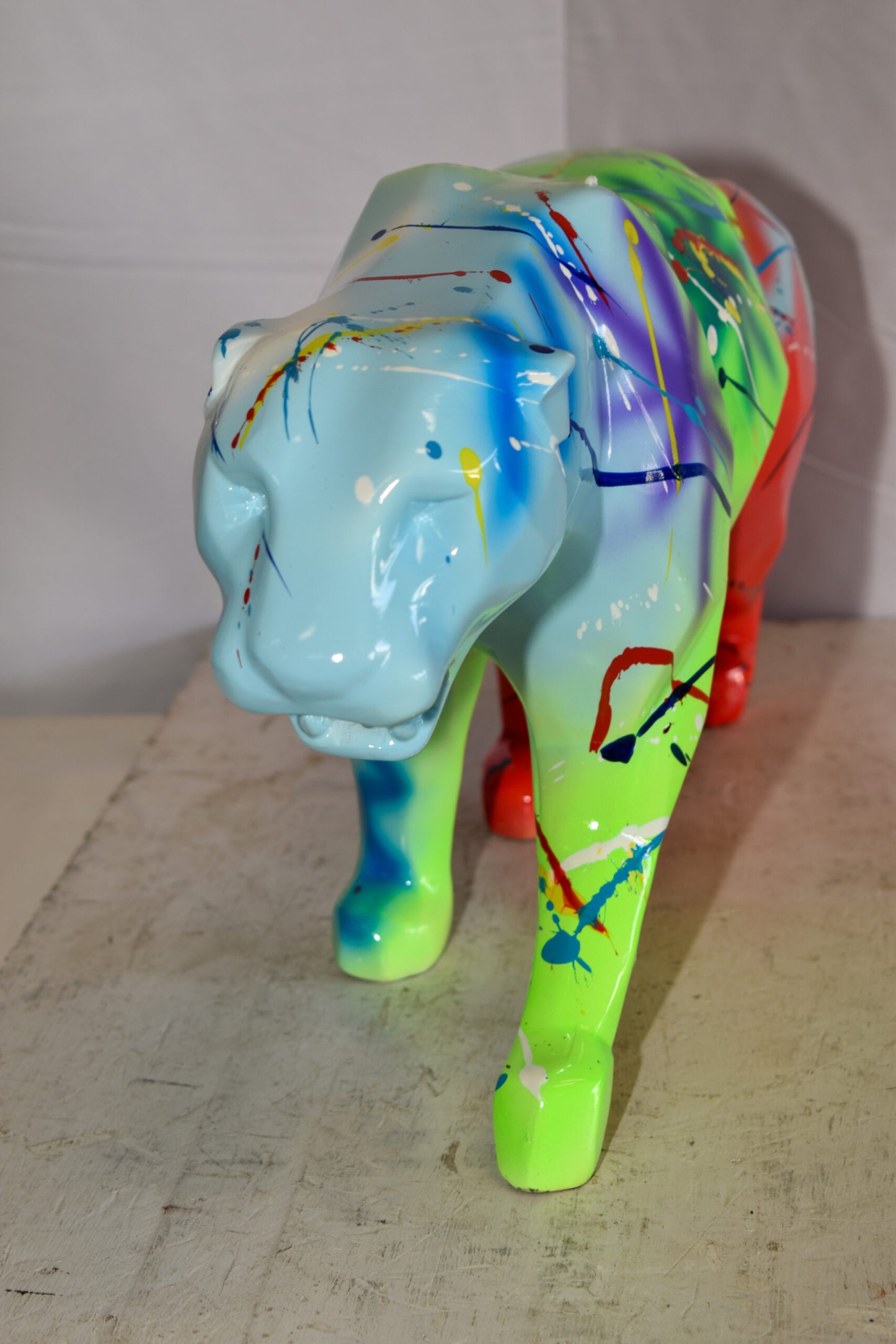 Roaming Graffiti and Splatter paint Jaguar Resin Statue 28" x 7" x 12"H