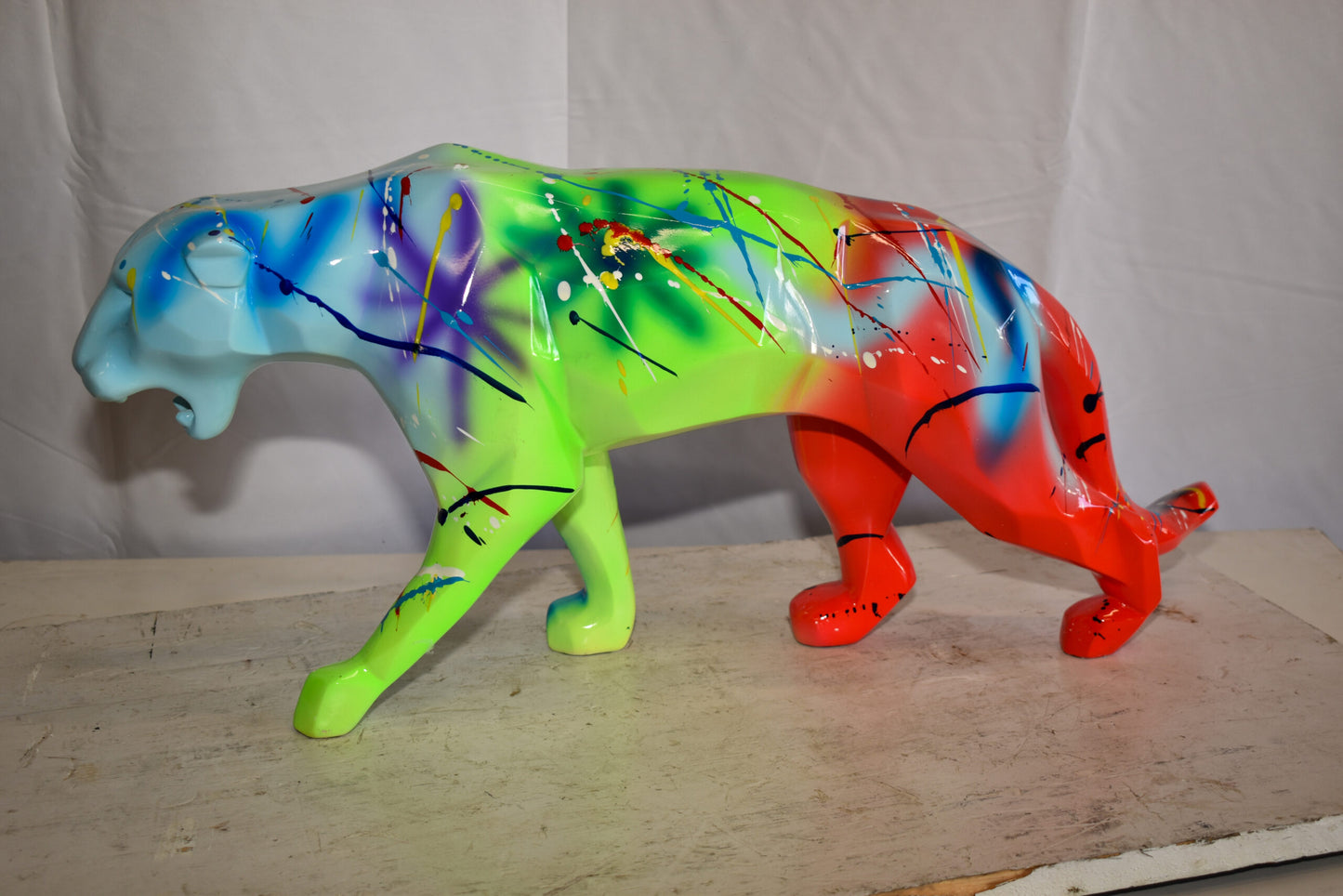 Roaming Graffiti and Splatter paint Jaguar Resin Statue 28" x 7" x 12"H