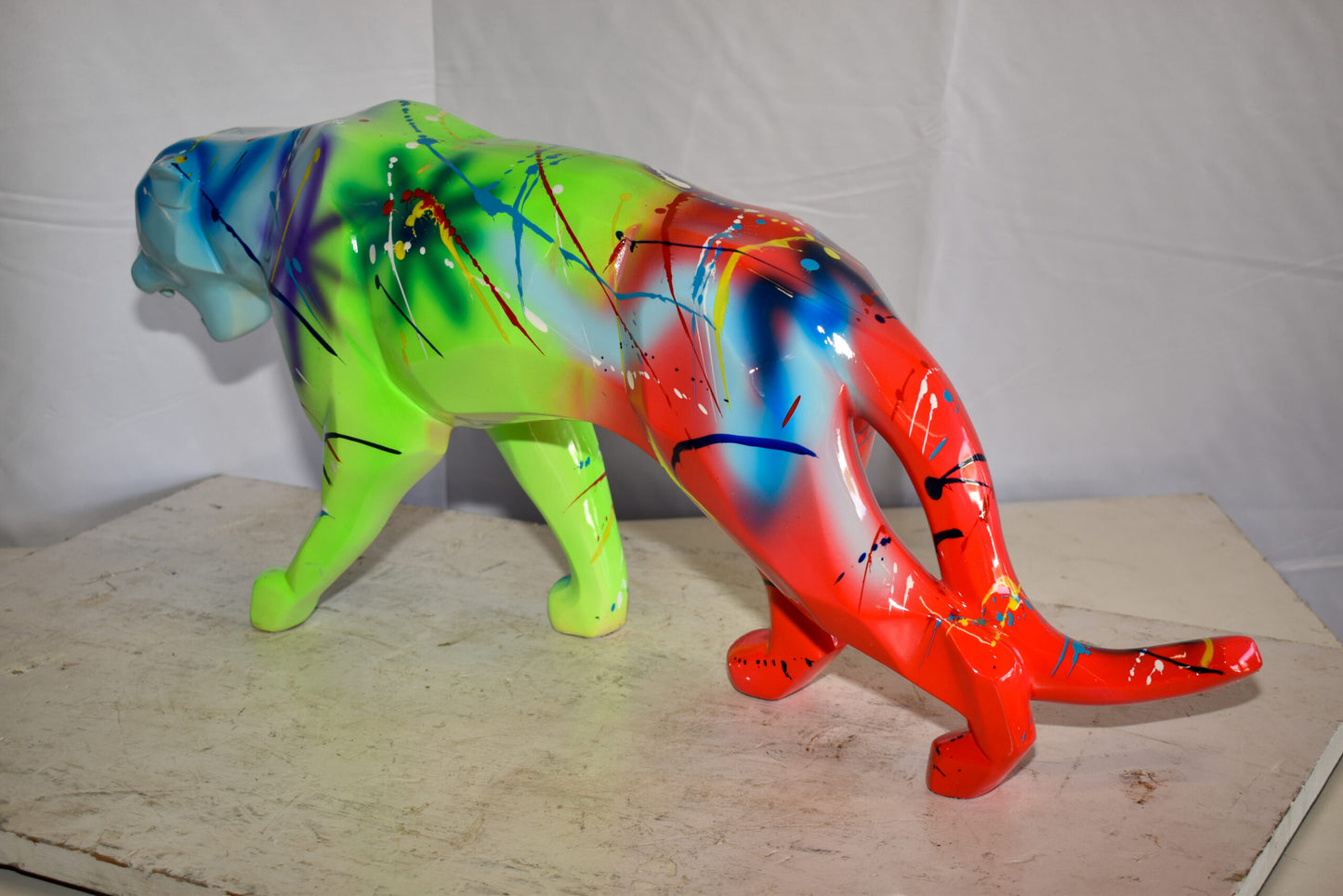 Roaming Graffiti and Splatter paint Jaguar Resin Statue 28" x 7" x 12"H
