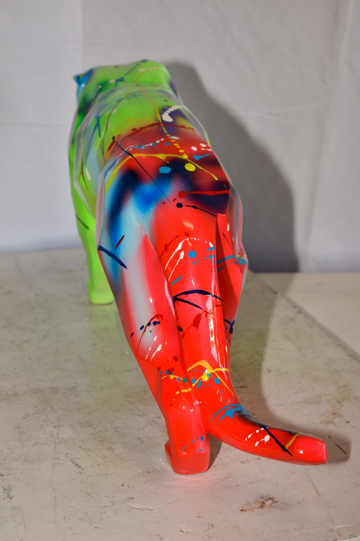 Roaming Graffiti and Splatter paint Jaguar Resin Statue 28" x 7" x 12"H