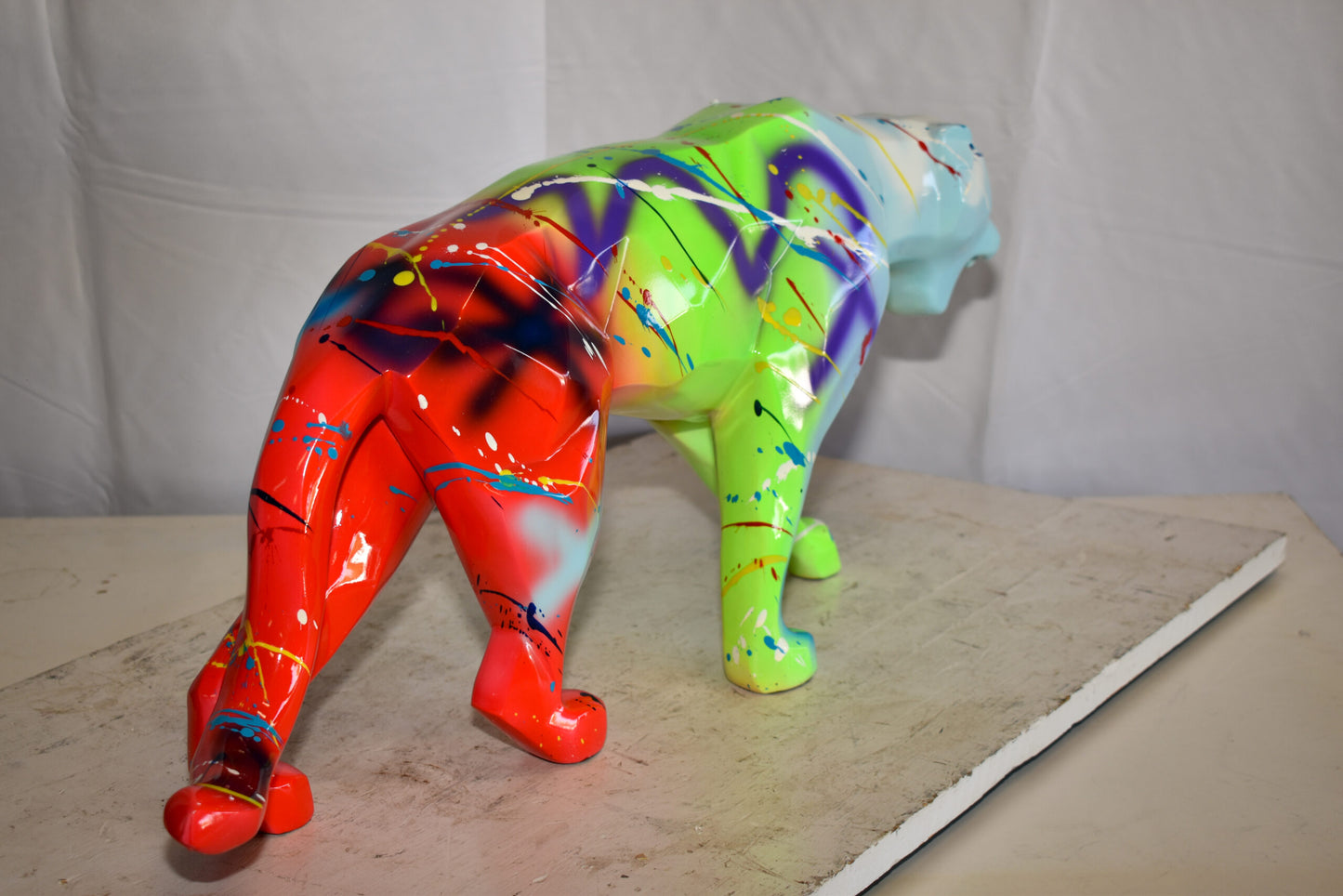 Roaming Graffiti and Splatter paint Jaguar Resin Statue 28" x 7" x 12"H