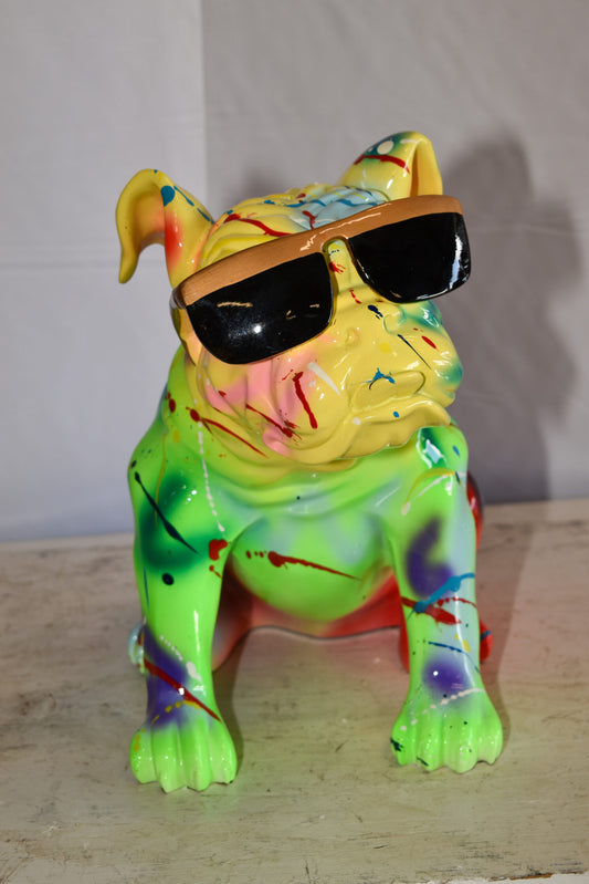 Multicolored Bulldog With Shades Resin Statue 16" x 9" x 13"H