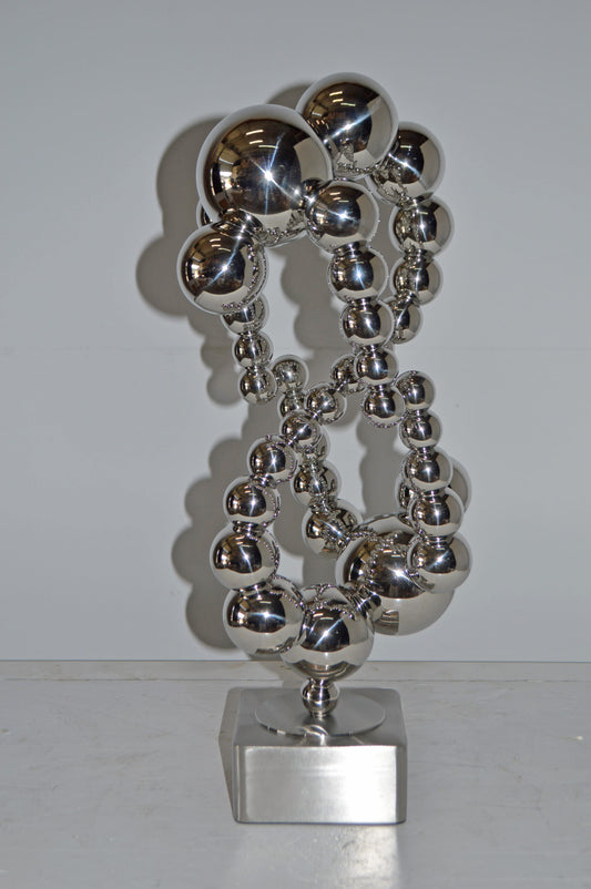 Modern Art Abstract Made of Chrome Balls Statue - Size: 11"L x 10"W x 22"H.