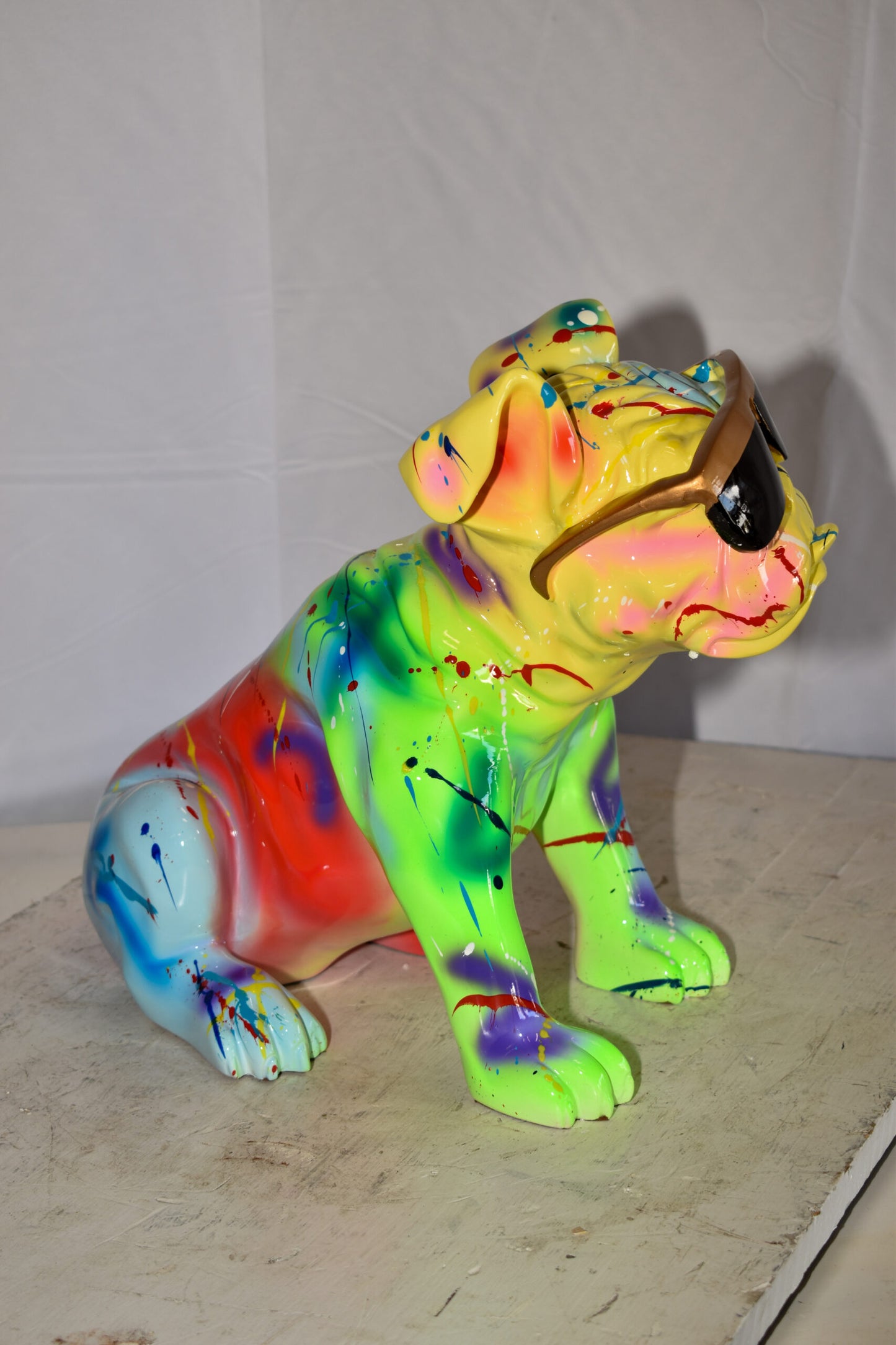 Multicolored Bulldog With Shades Resin Statue 16" x 9" x 13"H