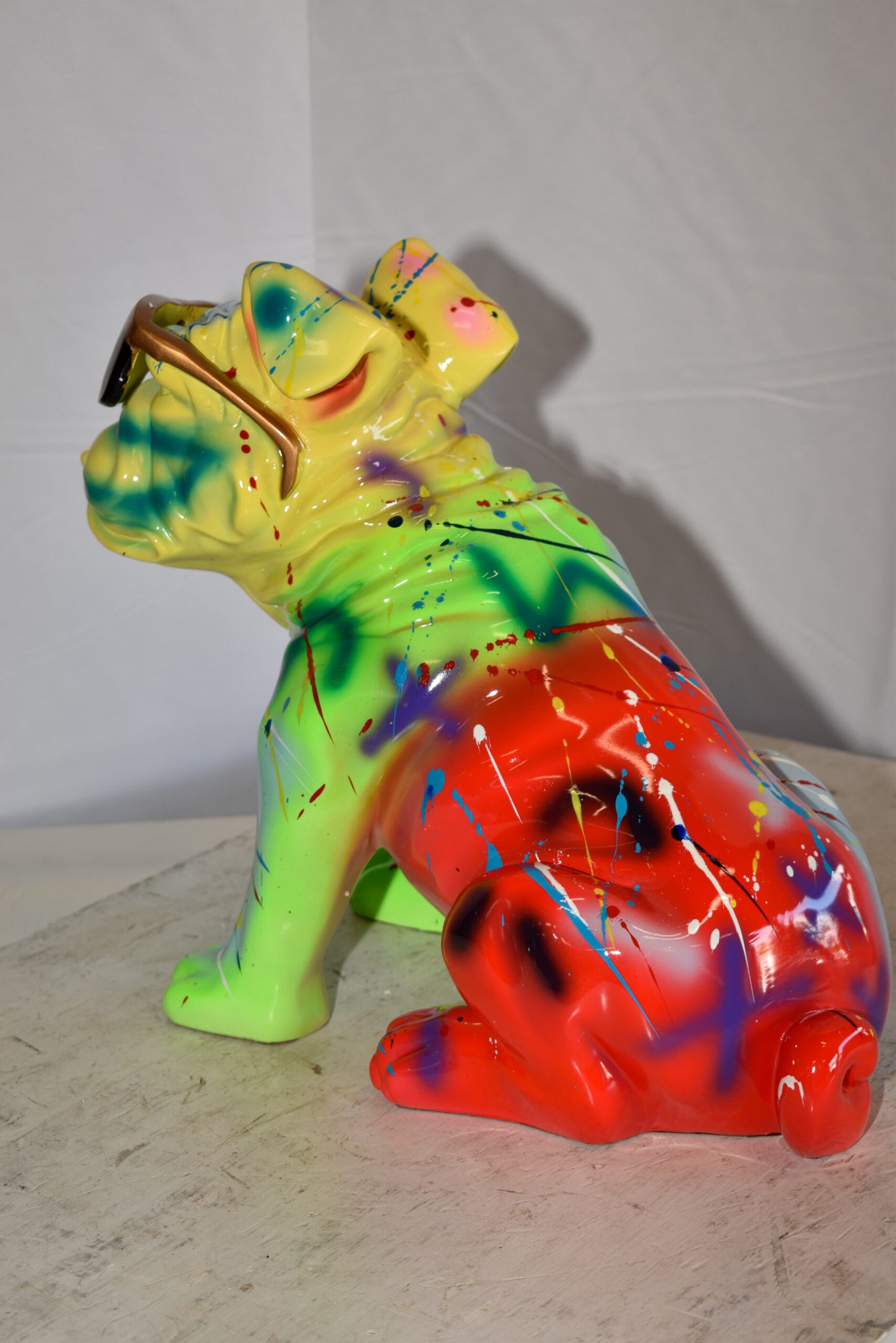 Multicolored Bulldog With Shades Resin Statue 16" x 9" x 13"H