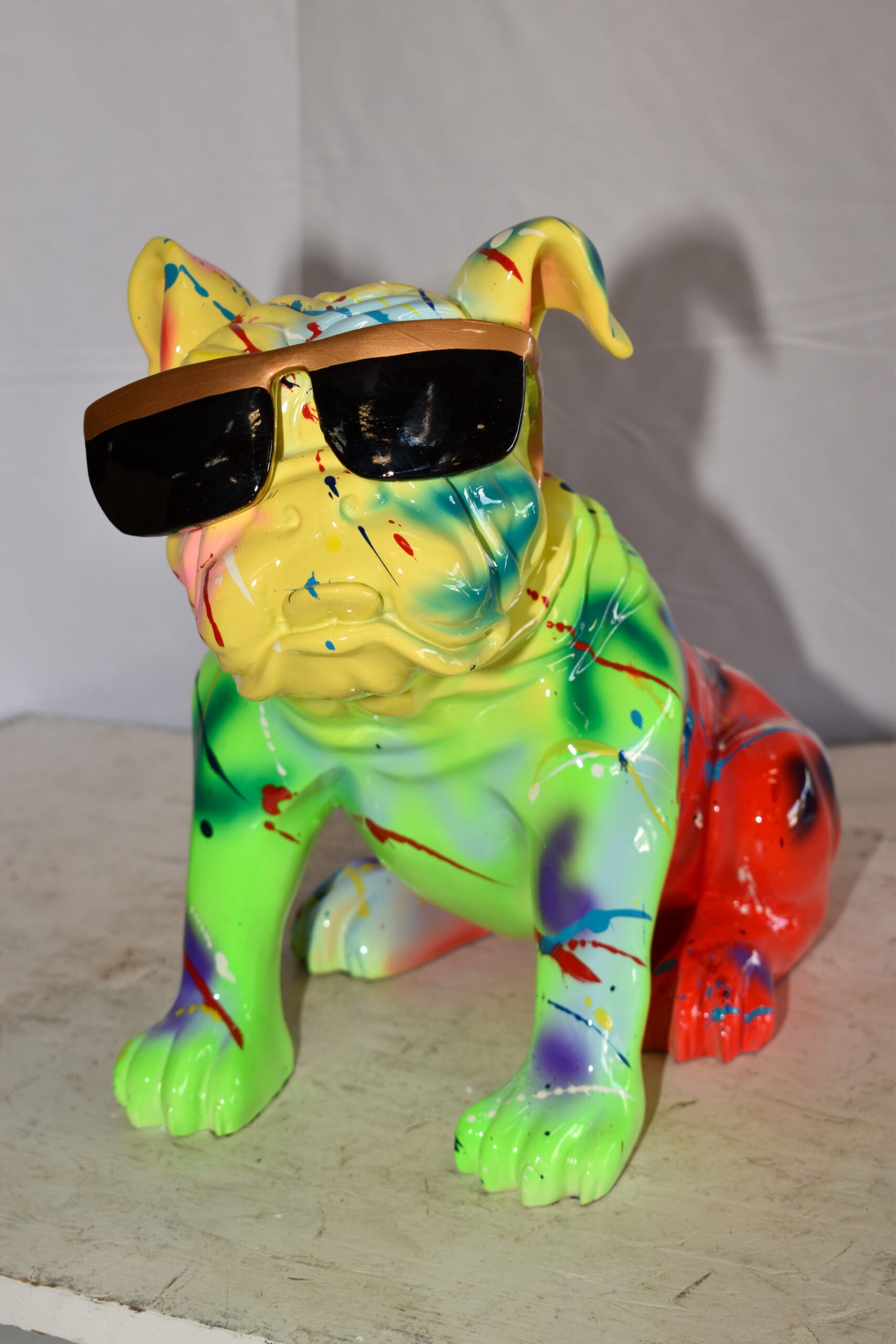 Multicolored Bulldog With Shades Resin Statue 16" x 9" x 13"H