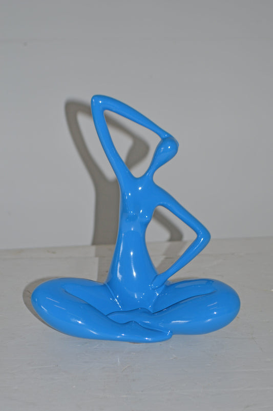 Modern Art Blue Ballet Dancer Sitting Resin Statue - Size: 9"L x 5"W x 11"H.
