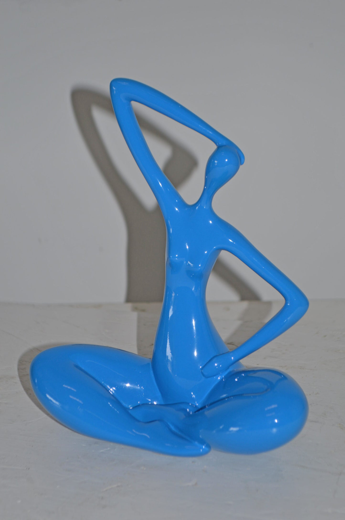 Modern Art Blue Ballet Dancer Sitting Resin Statue - Size: 9"L x 5"W x 11"H.