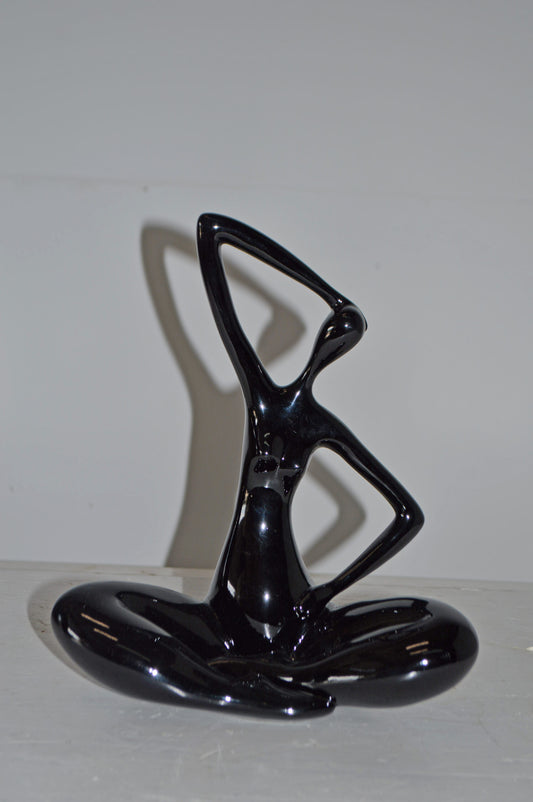Modern Art Black Ballet Dancer Sitting Resin Statue - Size: 9"L x 5"W x 11"H.