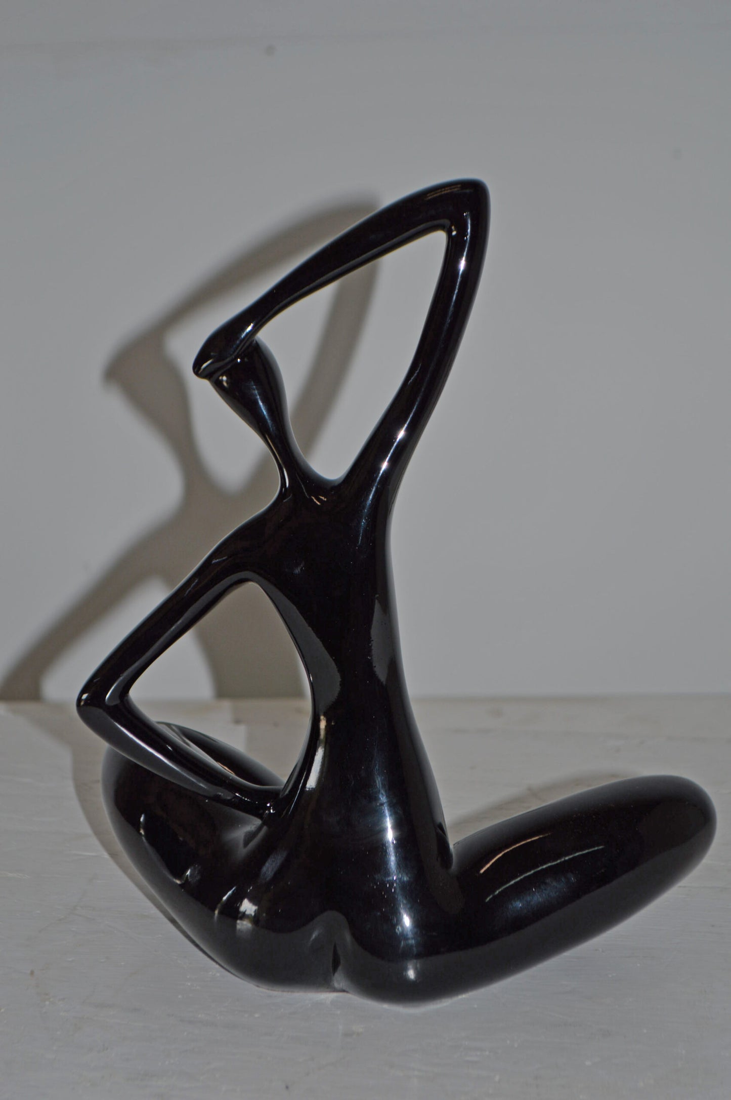 Modern Art Black Ballet Dancer Sitting Resin Statue - Size: 9"L x 5"W x 11"H.
