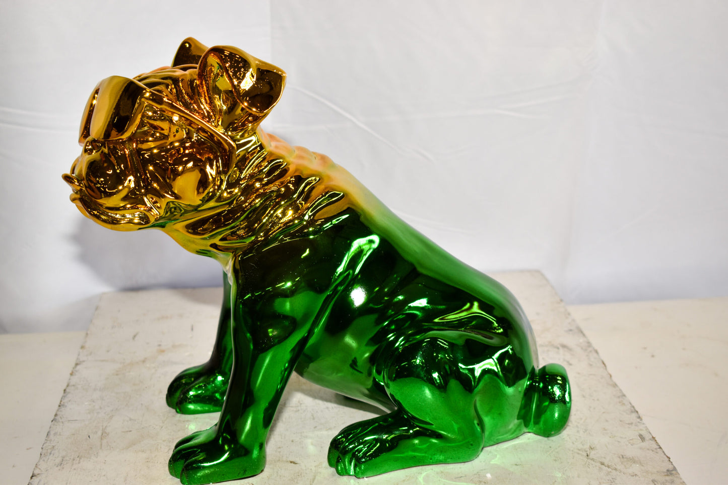 Ombre Green Chrome Colored Bulldog Resin Statue 16" x 9" x 13"H