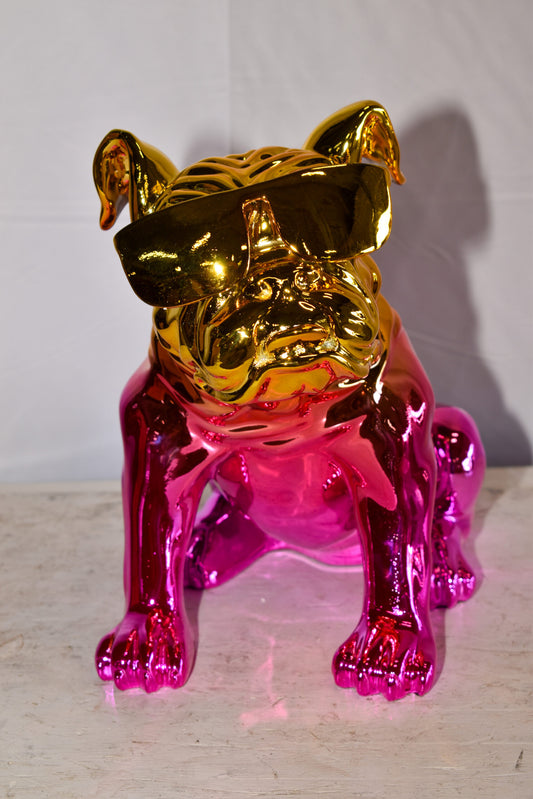Ombre Pink Chrome Colored Bulldog Resin Statue 16" x 9" x 13"H