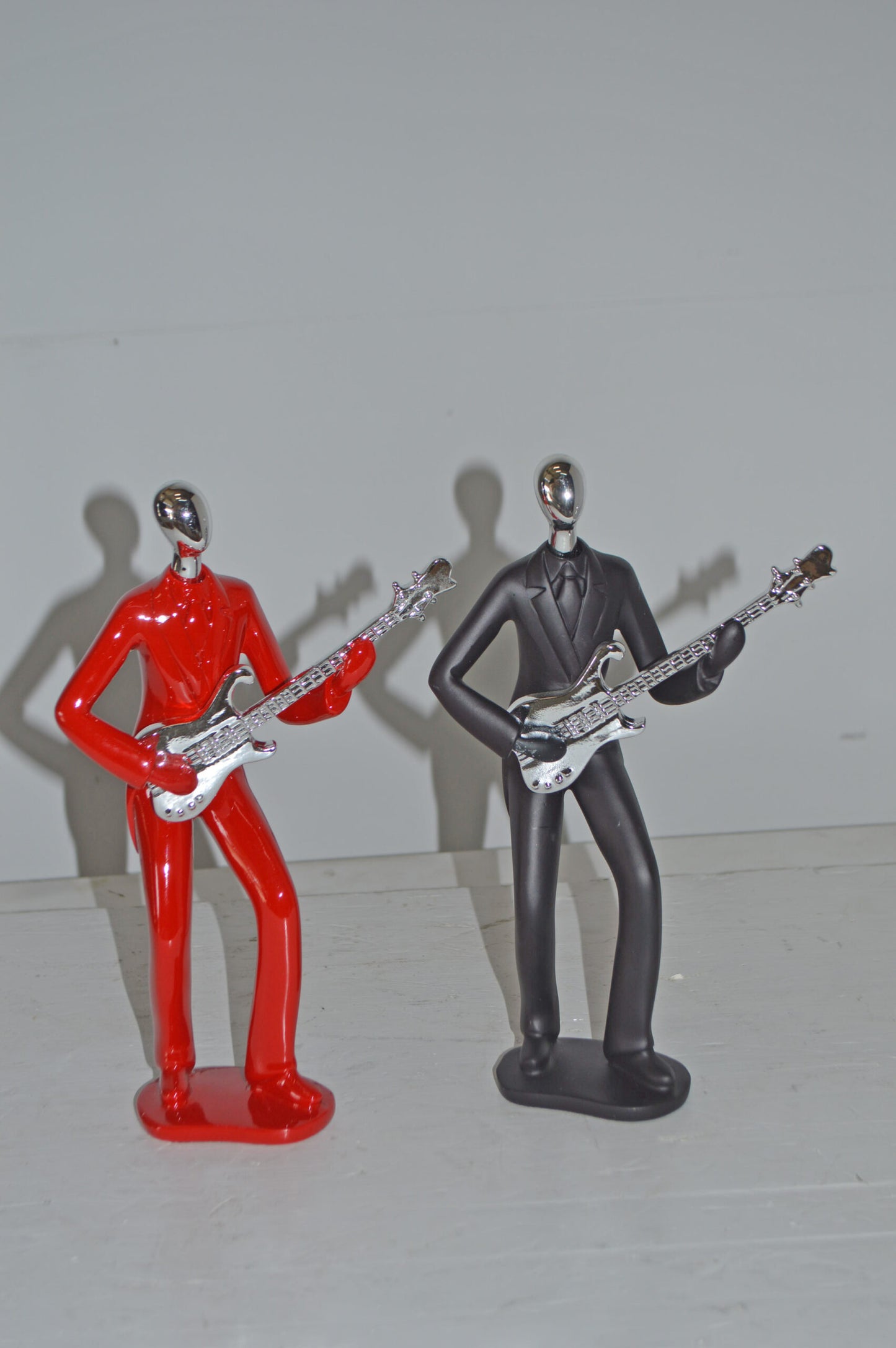 Modern Art Red and Chrome Man Playing Guitar Resin Statue - Size: 7" x 3" x 11"H