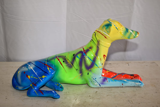 Modern Graffiti Sitting Greyhound Dog Resin Statue 19" x 9" x 12"H