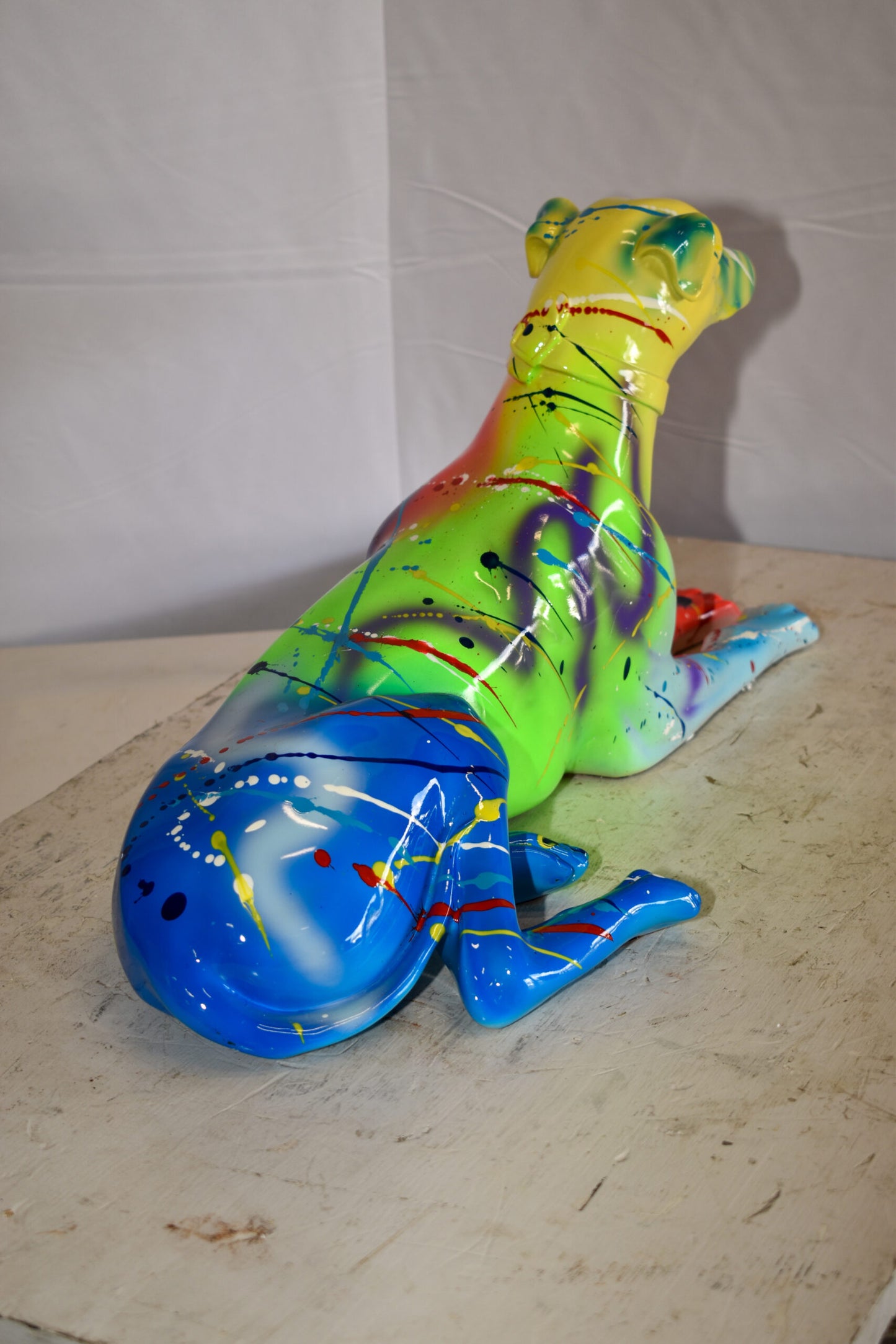 Modern Graffiti Sitting Greyhound Dog Resin Statue 19" x 9" x 12"H