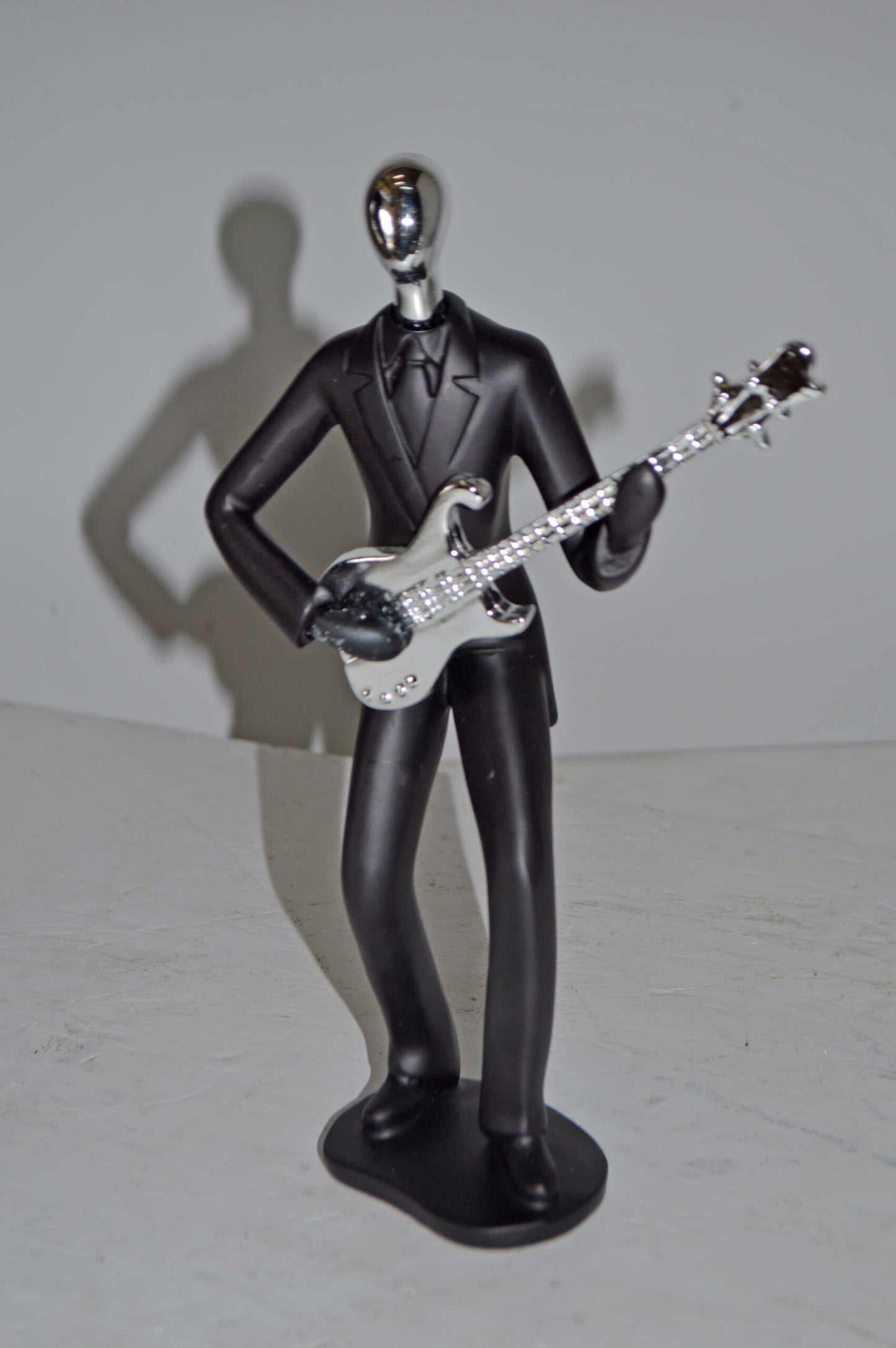 Modern Art Black and Chrome Man Playing Guitar Resin Statue - Size: 7"x3"x11"H