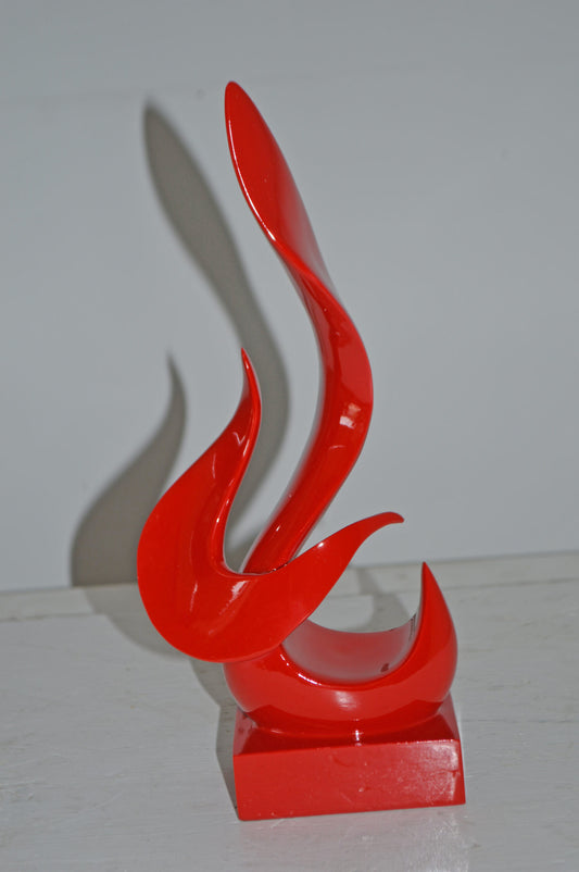 Modern Art Abstract of Fire Red Resin Statue - Size: 6"L x 3"W x 12"H.