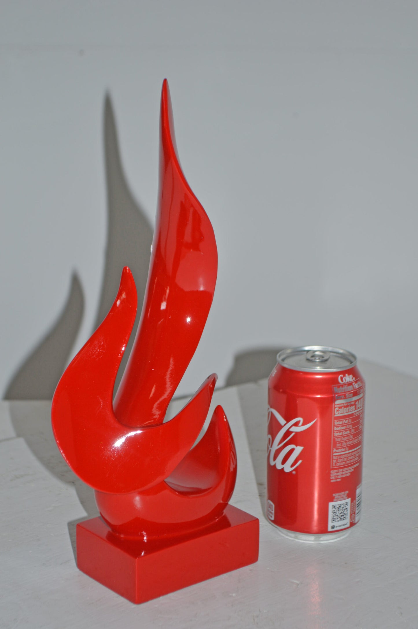 Modern Art Abstract of Fire Red Resin Statue - Size: 6"L x 3"W x 12"H.