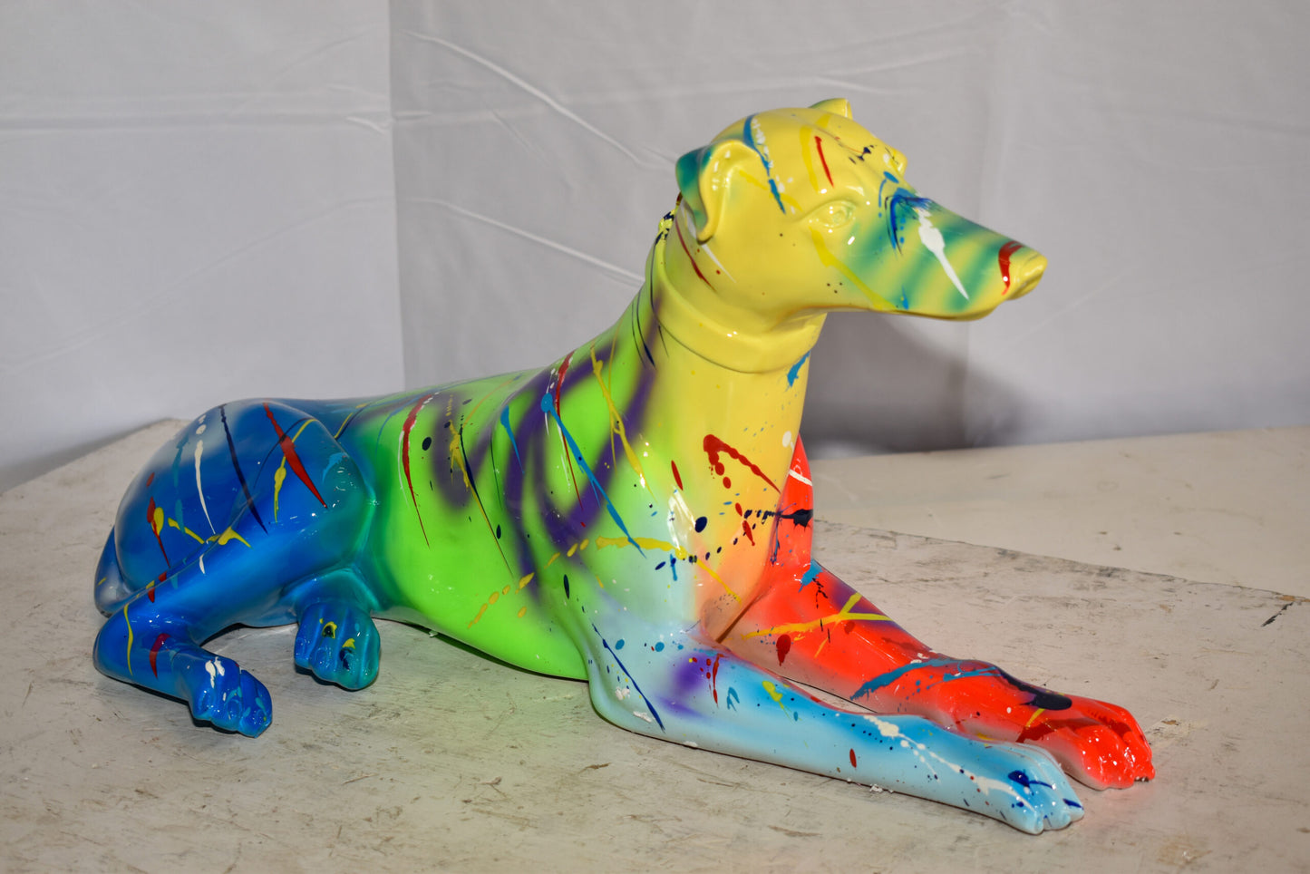 Modern Graffiti Sitting Greyhound Dog Resin Statue 19" x 9" x 12"H