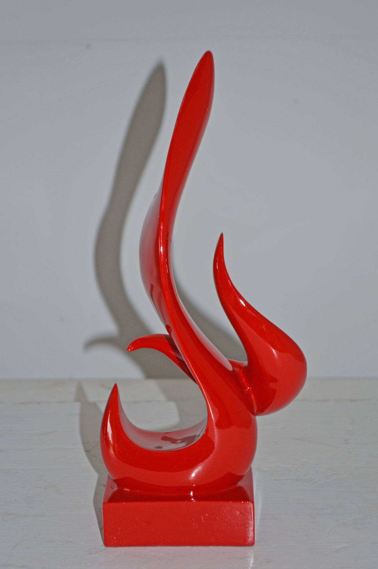 Modern Art Abstract of Fire Red Resin Statue - Size: 6"L x 3"W x 12"H.
