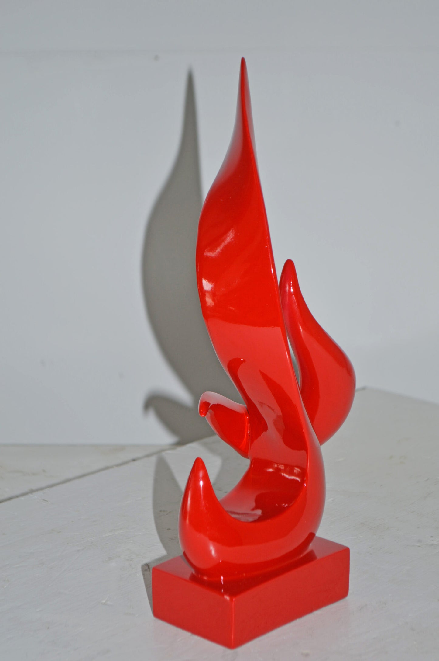 Modern Art Abstract of Fire Red Resin Statue - Size: 6"L x 3"W x 12"H.